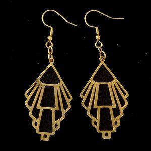 2+" Gold Tone DANGLING EARRINGS Art Deco NWOT